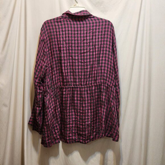 Lane Bryant Pink & Black Plaid L/S Top Collared Button Front Plus Size 20 New - Picture 6 of 6